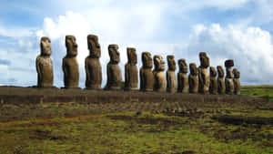 Moai Sculptures Lined Up Wallpaper