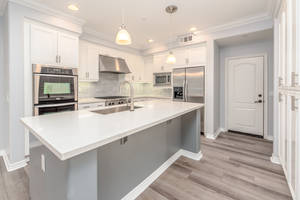 Modern Kitchen With White And Grey Aesthetics Wallpaper