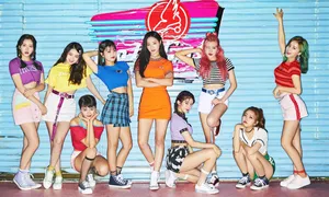 Momoland Group Pose Colorful Backdrop Wallpaper
