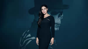 Monica Bellucci Black Dress Skull Backdrop4 K Wallpaper