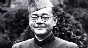 Monochromatic Photo Of Netaji Bose Smiling Wallpaper