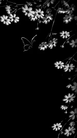 Monochrome_ Floral_ Butterfly_ Art Wallpaper