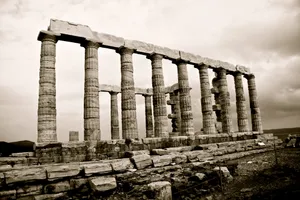 Monochrome Stone Pillars Sounion Wallpaper