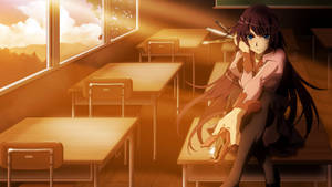 Monogatari Hitagi In Classroom Wallpaper