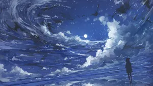 Moon 4k Anime Girl Cloudy Sky Wallpaper