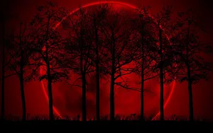 Moon 4k Red Aesthetic In Forest Wallpaper