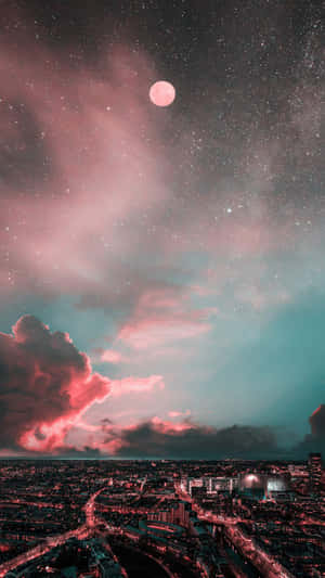 Moon And City Sunset Iphone Wallpaper