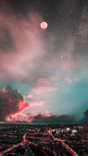 Moon And City Sunset Iphone Wallpaper