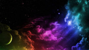 Moon And Pretty Rainbow Galaxy Wallpaper