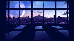 Moon Night Sky Over The City Wallpaper