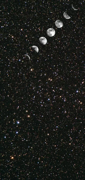 Moon Phases In Star-studded Sky Wallpaper