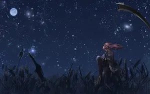 Moonlit_ Anime_ Reaper_in_ Field Wallpaper