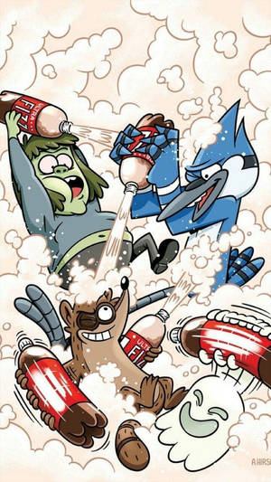 Mordecai And Rigby With Friends Wallpaper