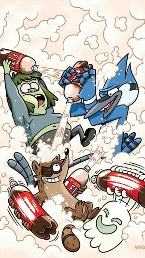Mordecai And Rigby With Friends Wallpaper