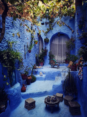 Morocco Blue House Chefchaouen Wallpaper