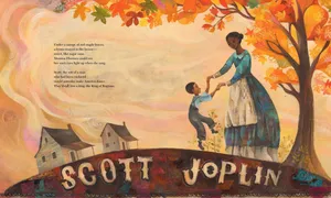 Mother And Son Painting With Scott Joplin Text Wallpaper