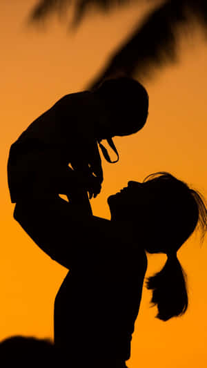 Mother Child Silhouette Sunset Wallpaper