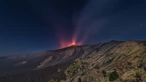 Mount Etna Landscape Night Sky Wallpaper