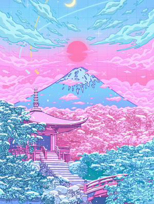 Mount Fuji In Pastel Japanese Aesthetic Wallpaper