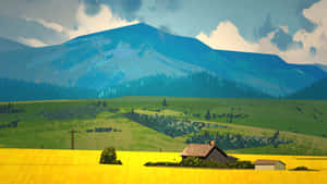 Mountain And A Farmhouse Desktop Wallpaper