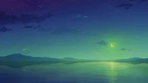 Mountains And Lake Anime Night Sky Wallpaper