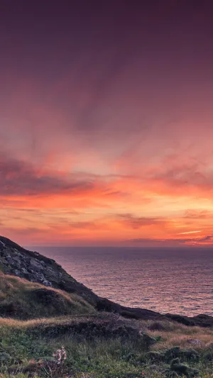 Mountainside Sunset Ocean Wallpaper