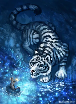 Mouse And A White Tiger Wallpaper