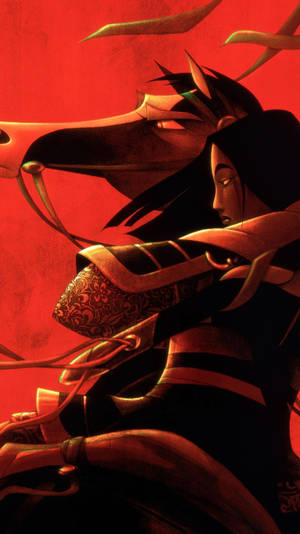 Mulan Shows Her Bravery And Strength Atop A Fiery Horse Wallpaper