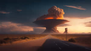 Mushroom Cloud Over Desert Road.jpg Wallpaper