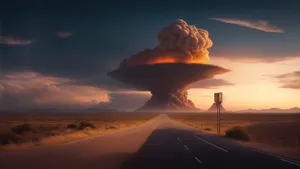 Mushroom Cloud Over Desert Road.jpg Wallpaper