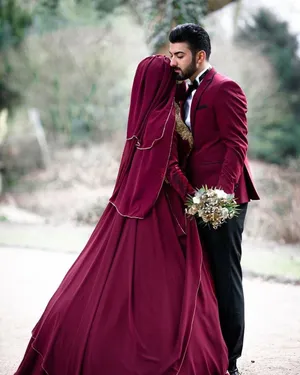 Muslim Couple Maroon Wedding Theme Wallpaper