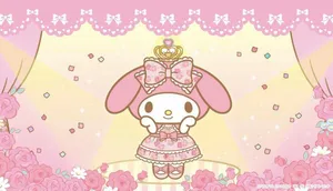 My Melody Desktop Golden Crown Wallpaper