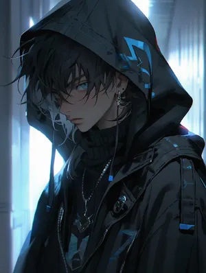 Mysterious Anime Boyin Black Hoodie Wallpaper
