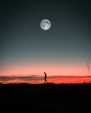 Mysterious Boy Shadow Under Full Moon Wallpaper