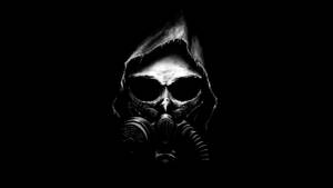 Mysterious Figure In Mask On Black Background Wallpaper