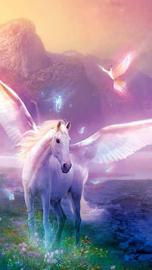 Mystical Winged Unicorn Fantasy Art Wallpaper