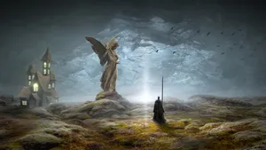 Mystical Witch With A Statue Wallpaper