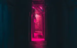 Narrow Passageway With Neon Pink Lights Wallpaper
