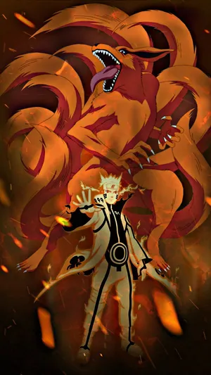 Naruto And Nine Tails In A Moment Of Triumph Wallpaper