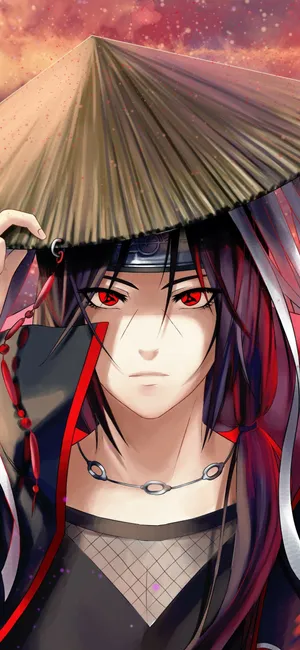 Naruto Itachi Wearing A Traditional Samurai Hat Wallpaper