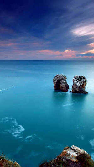 Nature Phone Two Rocks Sea Wallpaper