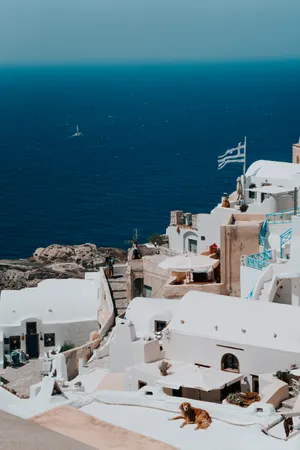 Navy Blue Sea Santorini Island Wallpaper