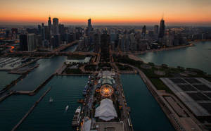 Navy Pier Aerial View Sunset Wallpaper