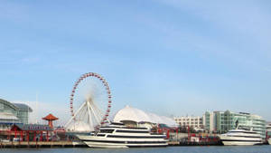 Navy Pier Blue Sky Morning Wallpaper