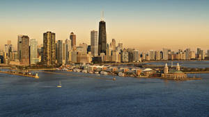 Navy Pier Chicago Skyline Sunset Wallpaper