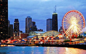 Navy Pier Ferris Wheel Evening Wallpaper