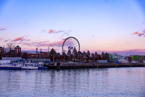 Navy Pier Pink Sky Wide Shot Wallpaper