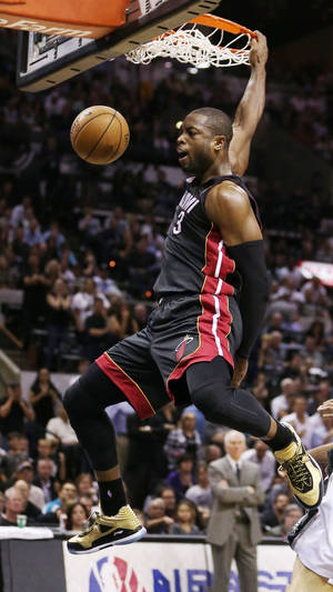 Nba Finals Dwyane Wade Iconic In Game Dunk Wallpaper