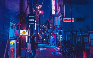 Neon Anime Alley City At Night Wallpaper