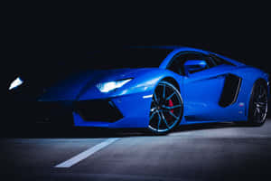 Neon Blue Lamborghini Night Scene Wallpaper